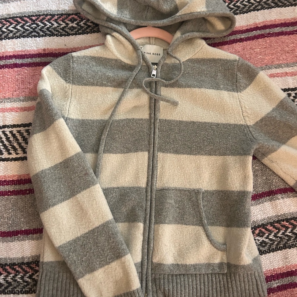 Pink Rose Gray and Cream Zip-Up Hoodie